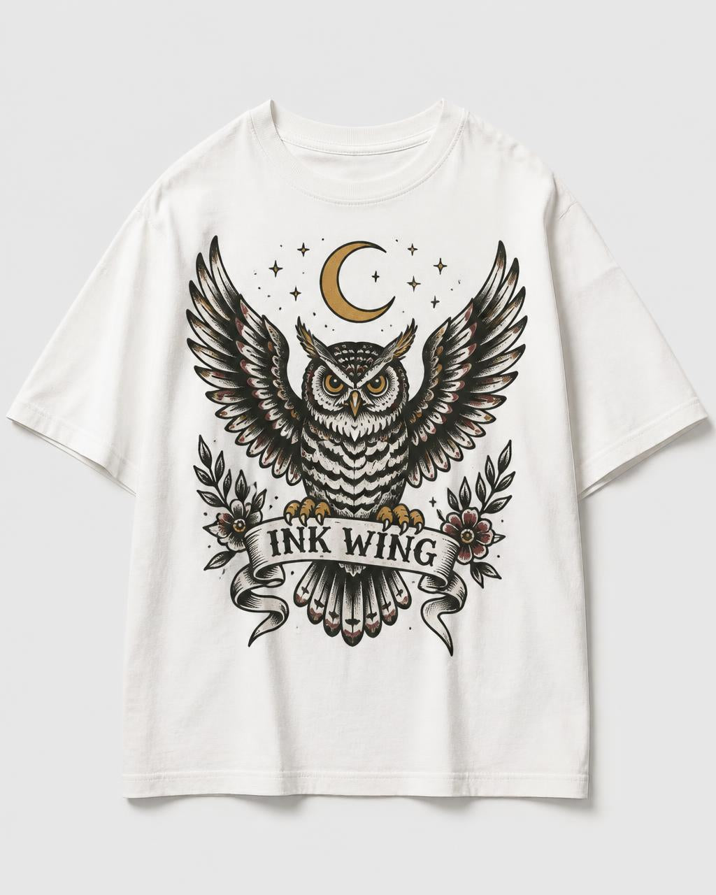 Night Owl Ink Wing Oversized T-Shirt — Off-White