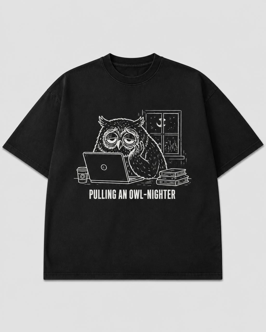 Night Owl Owl-Nighter Oversized T-Shirt — Washed Black