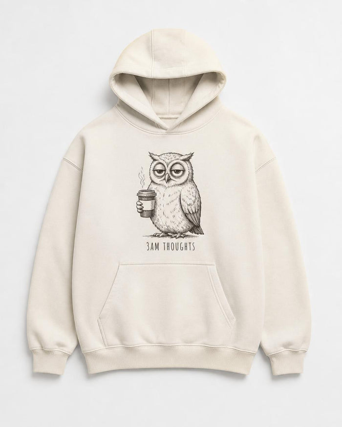 Night Owl 3AM Thoughts Oversized Hoodie — Bone