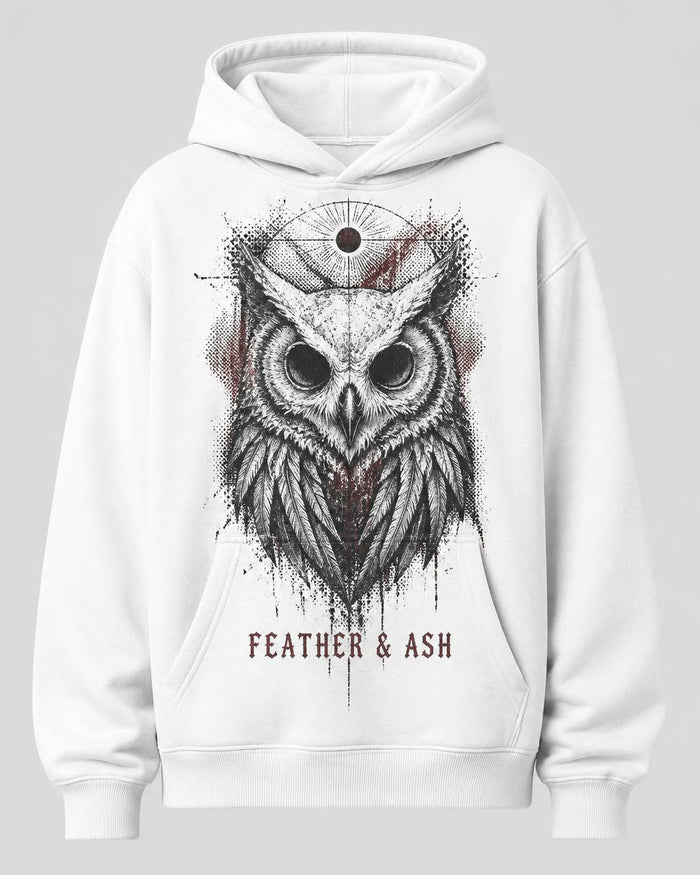 Night Owl Feather & Ash Oversized Hoodie — White