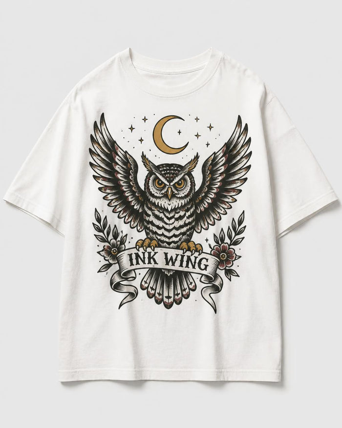 Night Owl Ink Wing Oversized T-Shirt — Off-White