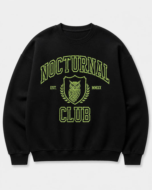 Night Owl Nocturnal Club Oversized Sweatshirt — Black
