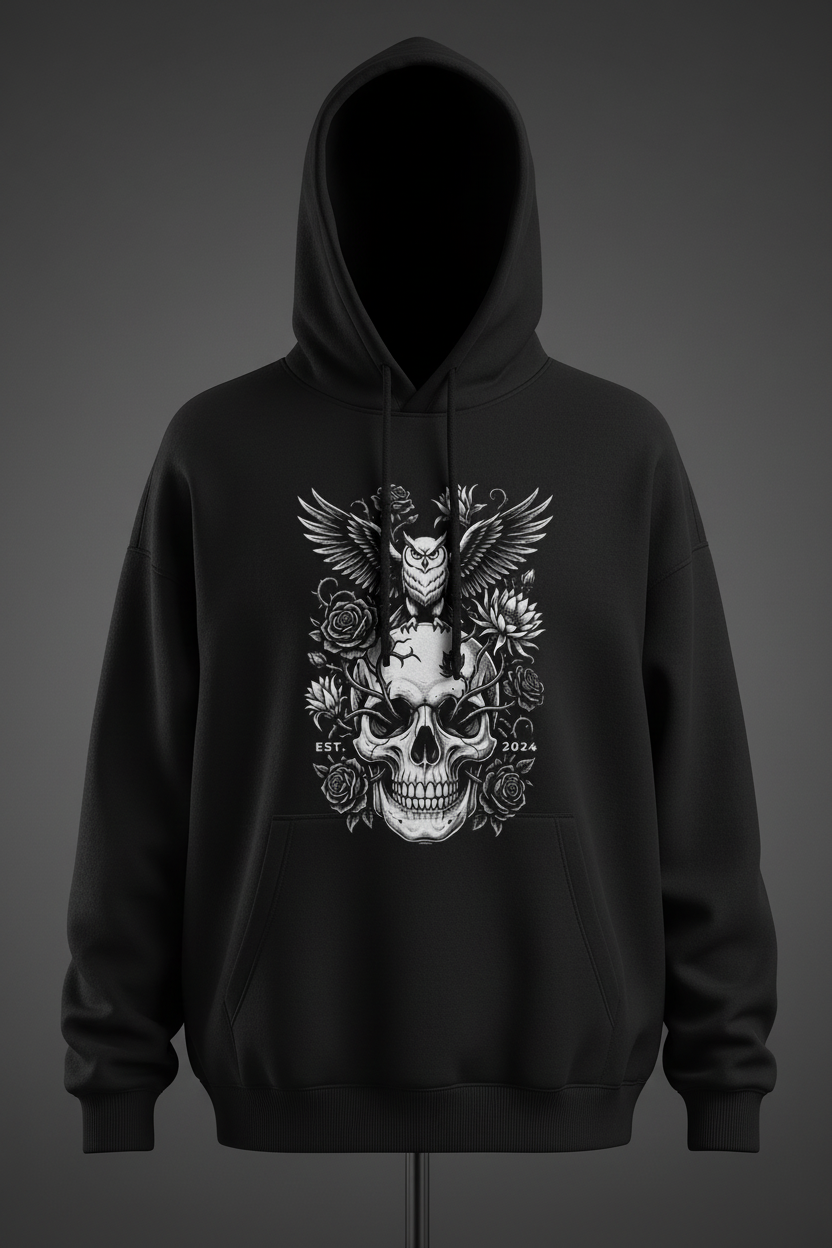 Skull Owl Black Hoodie