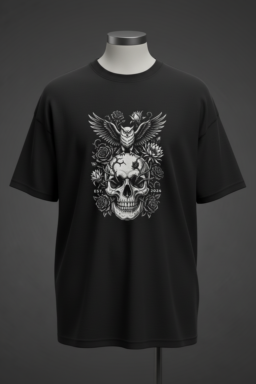 Skull Owl Black Tee