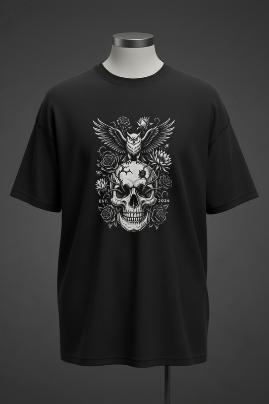 Skull Owl Black Tee
