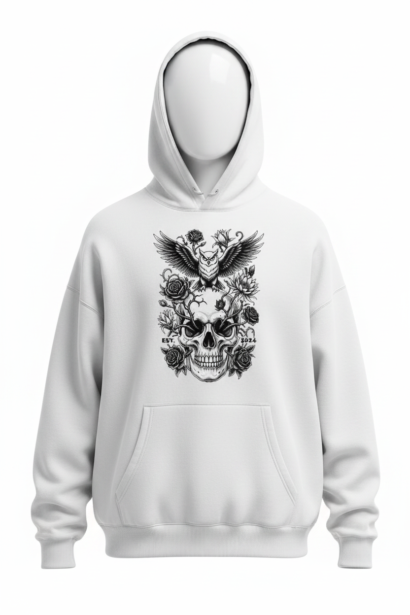 Skull Owl White Hoodie