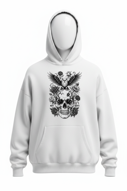 Skull Owl White Hoodie
