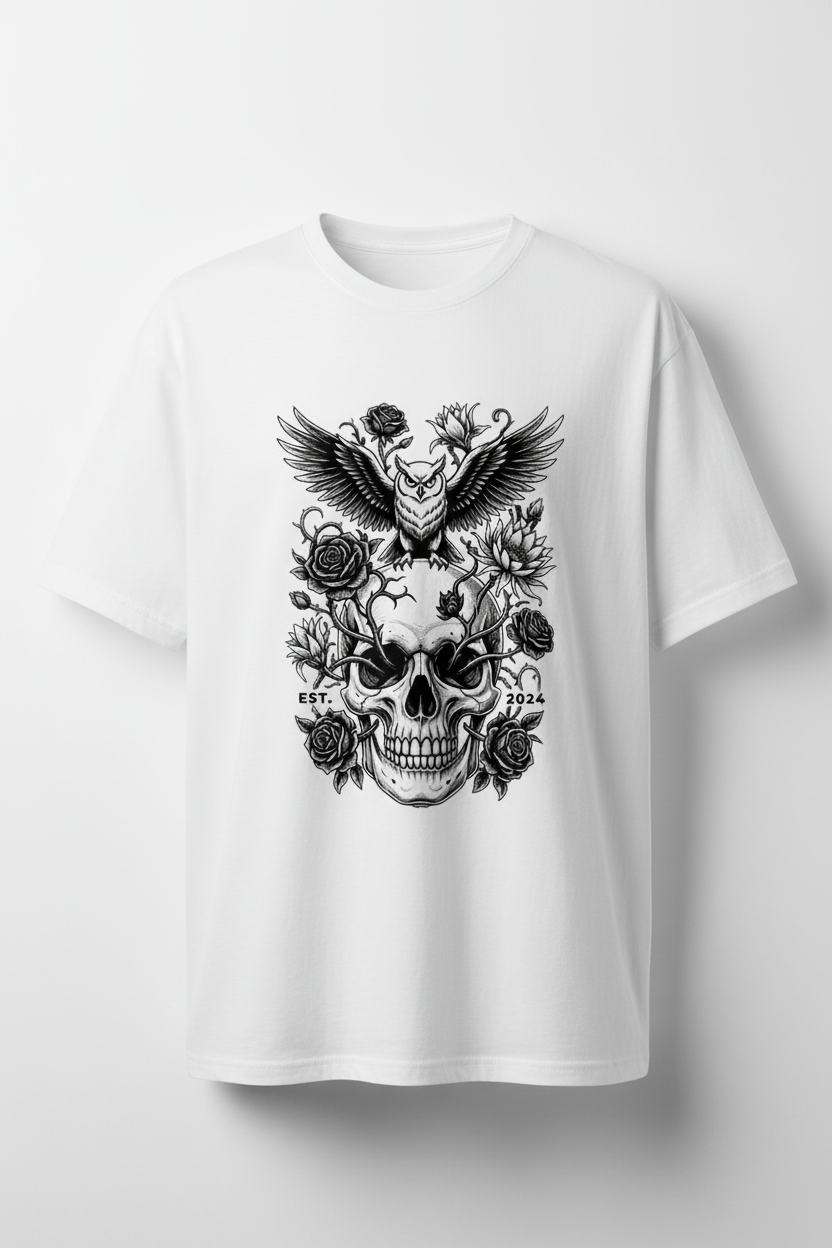 Skull Owl White Tee