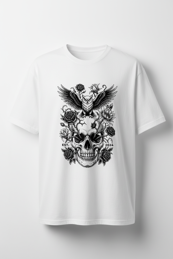 Skull Owl White Tee