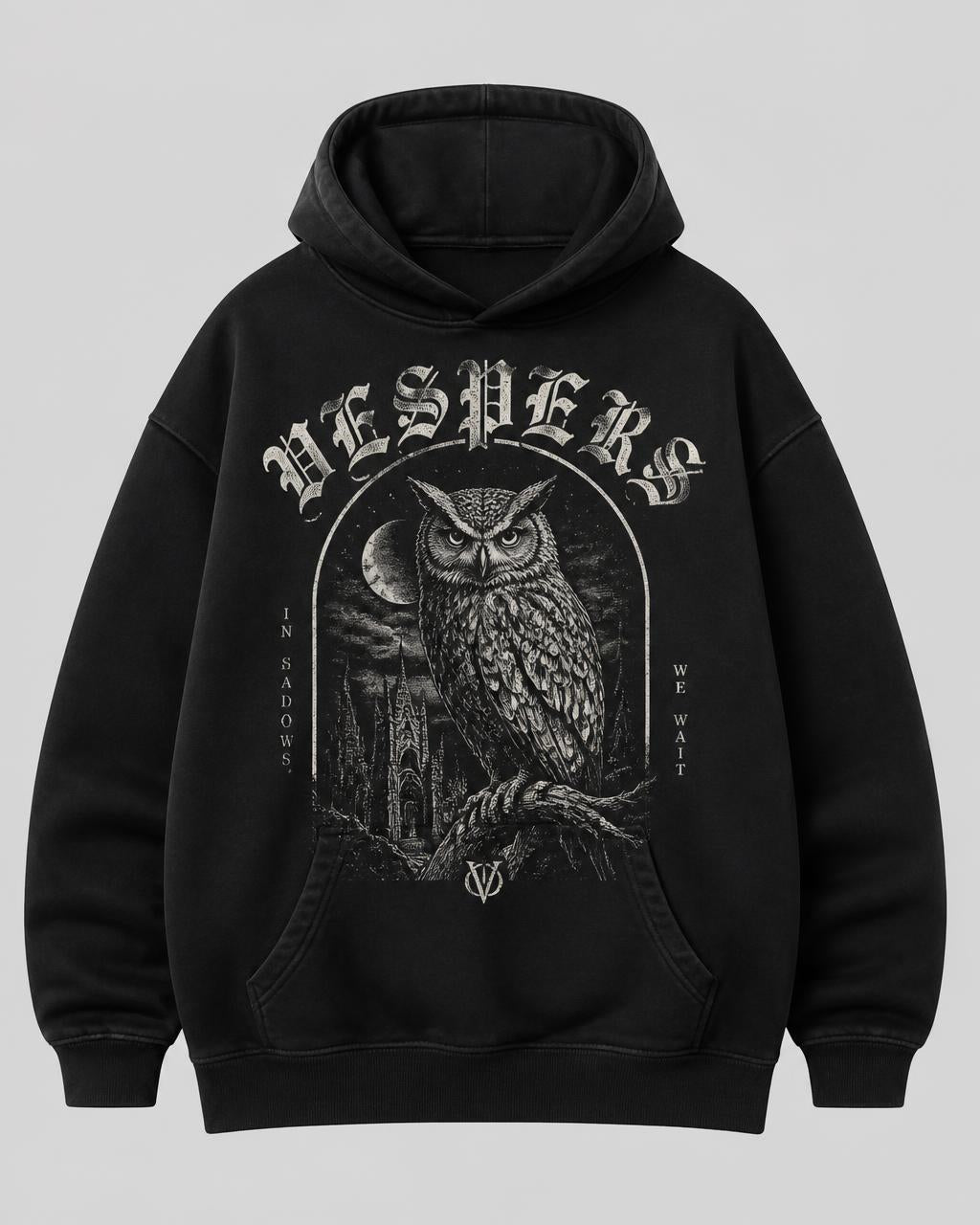 Night Owl Vespers Gothic Oversized Hoodie — Black