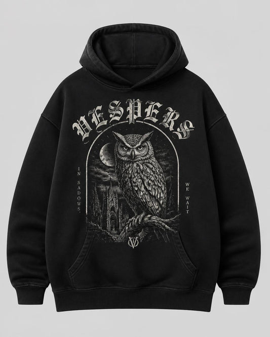 Night Owl Vespers Gothic Oversized Hoodie — Black