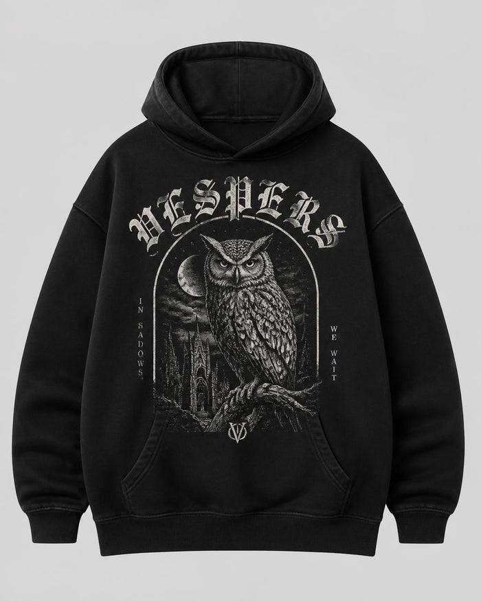 Night Owl Vespers Gothic Oversized Hoodie — Black